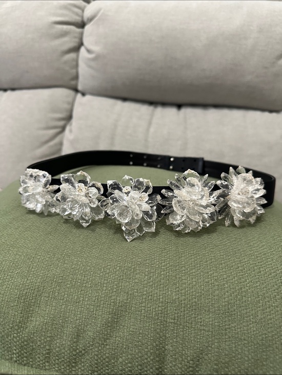 Devora drattell Accessories - Crystal Floral Cluster Belt - Black with Clear Accents